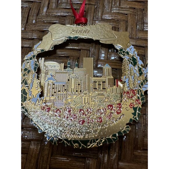 Vintage Portland Oregon Christmas Ornaments 2000-2005 Gold Tone Enamel Signed - Picture 2 of 13